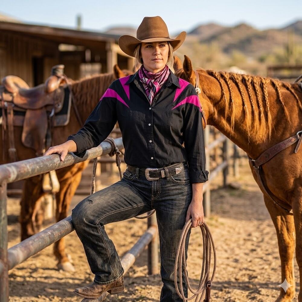 Southwest Canyon Cowboy Rodeo Button Down Dress Shirt Long Sleeve LARGE